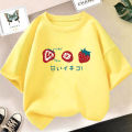 Strawberry Juice Graphic Print T-shirt Girls Aesthetic Pink Tops Tee 2023 Summer New Fashion Kids T Shirt.
