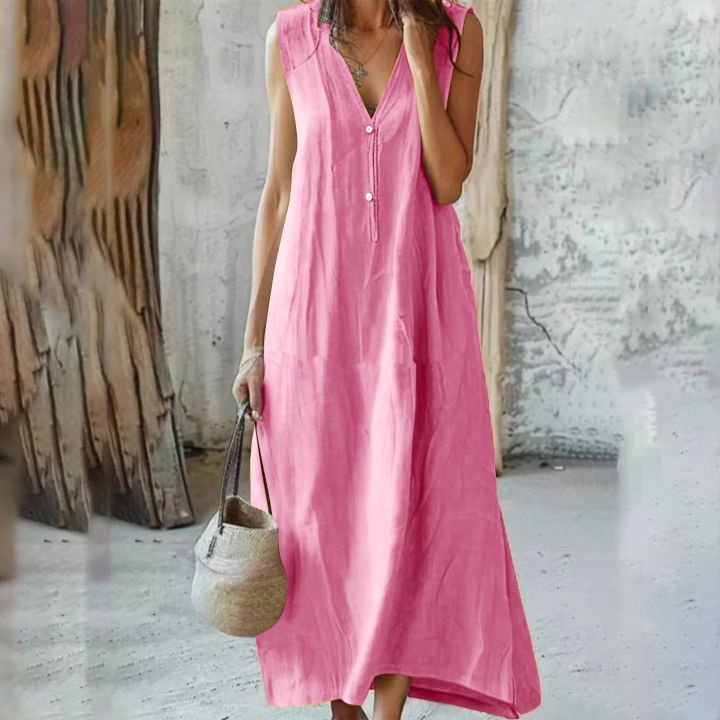 Women%E2%80%99s%20Cotton%20Linen%20Summer%20Sleeveless%20Dress%20with%20Chic%20Design%20-%20Image%207