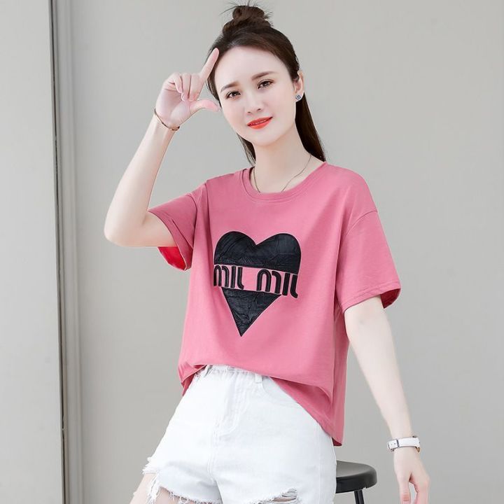 Hong%20Kong%20Style%20Retro%20Crew%20Neck%20Back%20Slit%20Love%20Short%20Sleeve%20T%20Women's%20Summer%20T-shirt%20chic%20Figure%20Flattering%20Back%20Split%20Top%20Fashion%20-%20Image%205