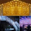 Waterproof Outdoor Curtain Icicle Lights Droop 0.4-0.6m LED Fairy String Light for Wedding Christmas Holiday Home Decoration--Blue--.