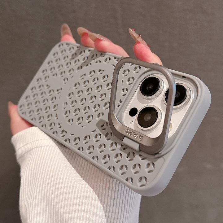 【Flash sale】 HOCE Heat Dissipation Magnetic Phone Cases For 16 15 14 13 12 11 Pro 14 15 16 Plus Case Camera Bracket Holder Cooling Breathable Hollow Back Soft TPU Cover