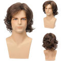 HAIRJOY Synthetic Hair Wigs Brown Short Curly Layered Wig for Men.