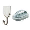 NAMUNY 6 Pieces Wall Door Hook Towel Holder Self-Adhesive Bathroom Kitchen Glue Hook White & 1x Handle Bath Brush Tile Brush Kitchen Decontamination Brush Pot Sponge Cleaning Brush Blue. 