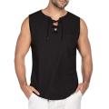 Men's shirt Casual Summer Men Solid Color Sleeveless V Neck Bandage Pocket Vest Shirt Oversize TaTop Men Clothing 5 Colors.