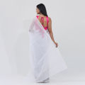 Japanese Half Silk Saree for Women - White Color Flat Muslin Saree - Suitable for Any Season.