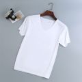 Deep V-Neck Men's T Shirt Low Cut Vneck Wide Vee Tee Male Tshirt Short Sleeve Causal Gym Solid Tops Invisible Undershirt.