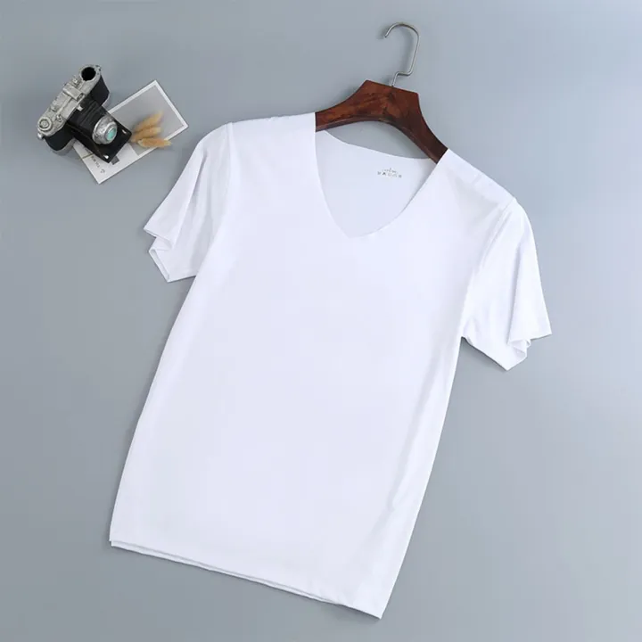 Deep%20V-Neck%20Men's%20T%20Shirt%20Low%20Cut%20Vneck%20Wide%20Vee%20Tee%20Male%20Tshirt%20Short%20Sleeve%20Causal%20Gym%20Solid%20Tops%20Invisible%20Undershirt%20-%20Image%206