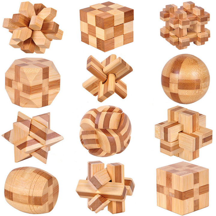 Wooden Kong Ming Lock Lu Ban Lock IQ Brain Teaser Educational Toy for Kids Children Montessori 3D Puzzles Game Unlock Toys Adult MuXiaRe