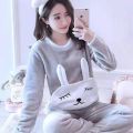 Spring Winter Warm Female Pyjamas Sets Thick Coral Velvet Long Sleeve Cartoon Sleepwear Thin Women Pajamas Set Girl.