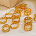 Dainty 18K PVD Gold Stainless Steel Link Chain Retro Rings Polished Non Tarnish Jewelry Ring For Women.