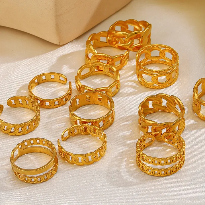 Dainty%2018K%20PVD%20Gold%20Stainless%20Steel%20Link%20Chain%20Retro%20Rings%20Polished%20Non%20Tarnish%20Jewelry%20Ring%20For%20Women%20-%20Image%204