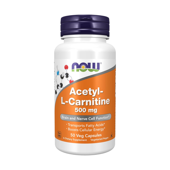 NOW Foods Supplements, Acetyl-L Carnitine 500 mg, Amino Acid, Brain And Nerve Cell Function*, 50 Veg Capsules