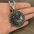 Viking Jewelry Stainless Steel Fenrir Wolf Round Pendant Necklace Norse Runes Vegvisir Runic Talisman Pendant Yggdrasil Men. 