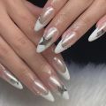 24pcs Nude Pink False Nails Love Design Detachable Nails French Lines Stiletto Point Nail Tips Press On Nail Art Stickers. 