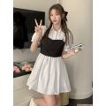 Sweet and Spicy Shirt Dress Women's Design Sense Niche Summer Korean Chic Short Skirt Spaghetti Straps Outerwear Two-Piece Set Fashion Suit. 
