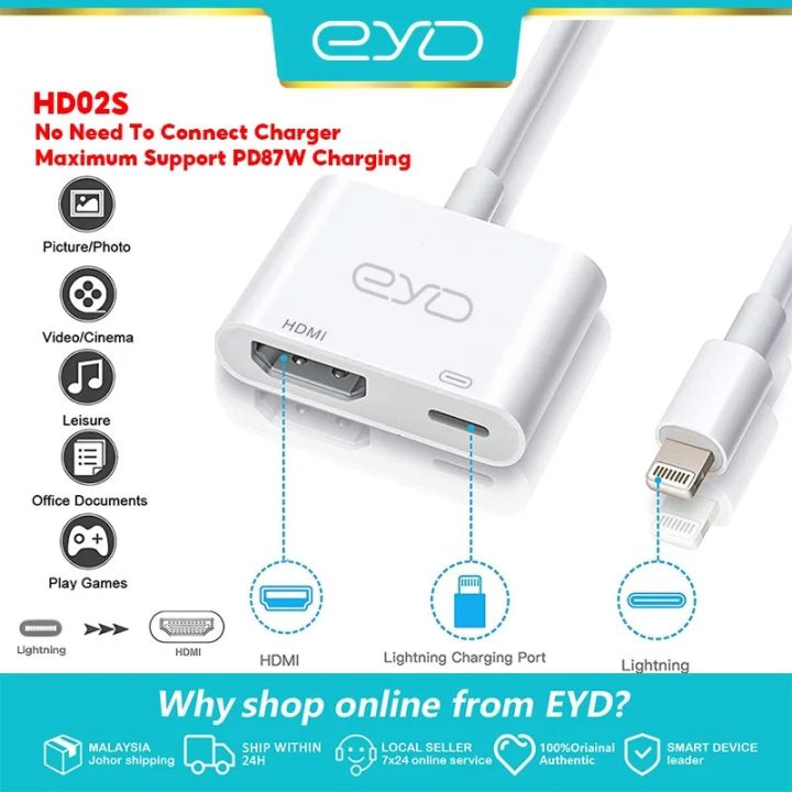 2 In 1 Lightning To HDMI-Compatible Adapter TV 1080P HD Digital AV Converter for iPhone iPad to TV Support Projector/Monitor