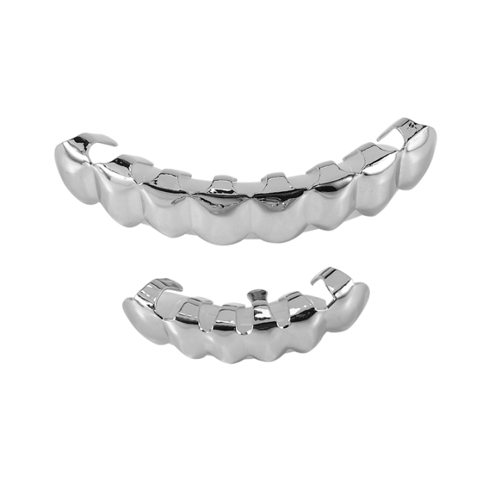 Hip Hop Teeth Set Top Bottom Mouth Teeth Grills Fashion Removable Dental Grills Jewelry(silver+white)