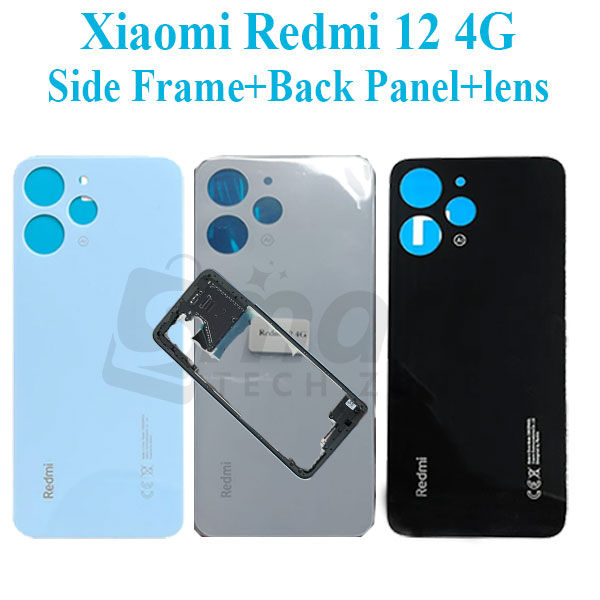 For Xiaomi Redmi 12 4G Side Frame + Back Panel Housing + Camera Glass Back shell Replacement Spare Parts