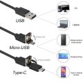 3 In 1 Type-c Android 6 LEDs USB Endoscope Inspection Camera Borescope Flexible Hard Cable for Android Smartphone PC.