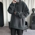 HybSkr Korean Men's Solid Color Hoodies Casual Hooded Pullovers Hoodie Warm Fleece Male Loose Sweatshirts Man Clothing. 