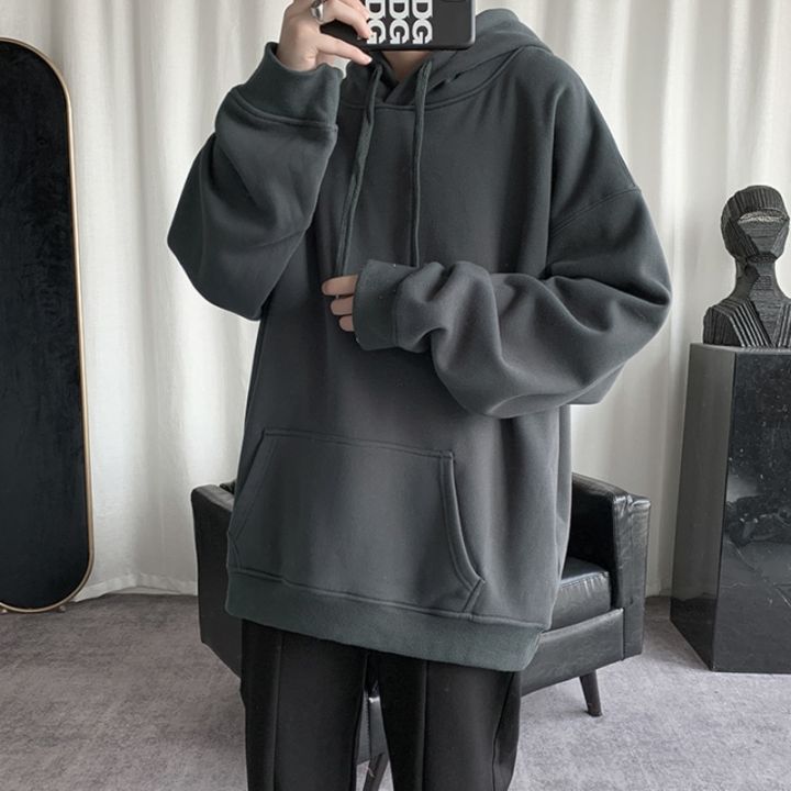 HybSkr%20Korean%20Men's%20Solid%20Color%20Hoodies%20Casual%20Hooded%20Pullovers%20Hoodie%20Warm%20Fleece%20Male%20Loose%20Sweatshirts%20Man%20Clothing%20-%20Image%204