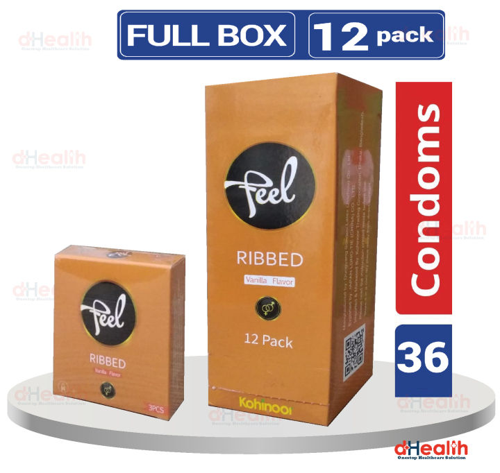 Kohinoor Feel Ribbed Vanilla Flavor Condoms Full Box Combo Pack (3x12)=36 Pcs