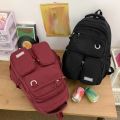 College Student Rucksack Solid Color School Bags Fashion Large Capacity Waterproof Nylon Multi-Pockets for Teenage Girls Boys. 