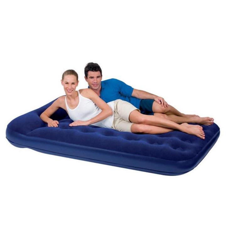 Double Air Bed With Air Pumper- Blue