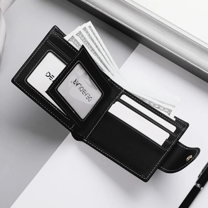 New%20Men's%20Wallet%20Short%20Multi-Function%20Multi-Card%20Slot%20Metal%20Bull%20Label%20Luxury%20Wallet%20Zipper%20Designer%20Small%20Slim%20Wallet%20-%20Image%202