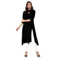 Black Linen Kurti for Women (Tailor Made) - Janasya Neck Hole.
