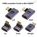 DMI Compatible You/Micro H HD Connector Fandom Right Angle Male to Female to HDMI Compatible Adapter 90 270 Converter 8K Extender. 