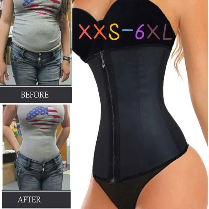 XXS-6XL Corset Body Shaper Latex Waist Trainer Cincher Zipper UnderWeight Loss Slimming Shapewear Hourglass Belt Women Plus