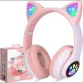 STN-28 Over Ear Music Headset Glowing Cat Ear Headphones Foldable Wireless BT5.0 Earphone with Mic AUX in TF Card MP3 Player Colorful LED Lights for PC Laptop Computer Mobile Phone.