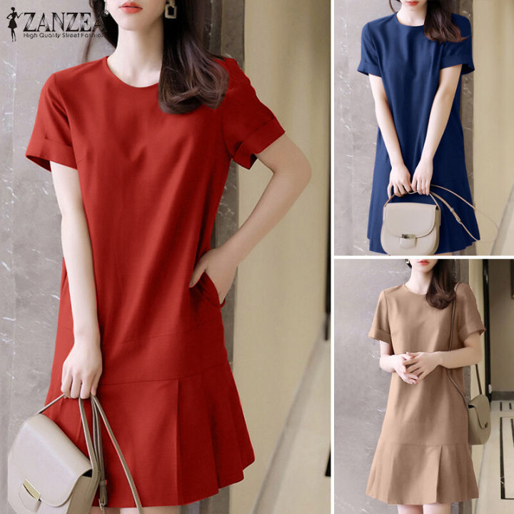 ZANZEA%20Women%20Short%20Sleeve%20O%20Neck%20Flare%20Swing%20A%20Line%20Mini%20Dress%20Party%20Gown%20Short%20Dresses%20#11%20-%20Image%205