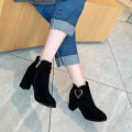 Chunky Heel Fashion Boots Love New Autumn and Winter Women's Boots All-Matching Suede Ankle Boots Fleece Lined round Toe Black plus Size Winter Boots40. 