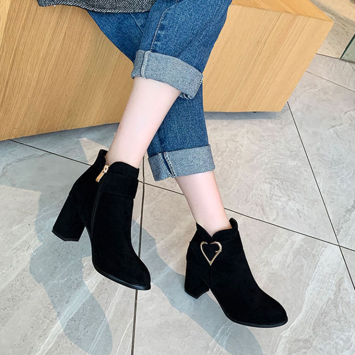 Chunky%20Heel%20Fashion%20Boots%20Love%20New%20Autumn%20and%20Winter%20Women's%20Boots%20All-Matching%20Suede%20Ankle%20Boots%20Fleece%20Lined%20round%20Toe%20Black%20plus%20Size%20Winter%20Boots40%20-%20Image%203