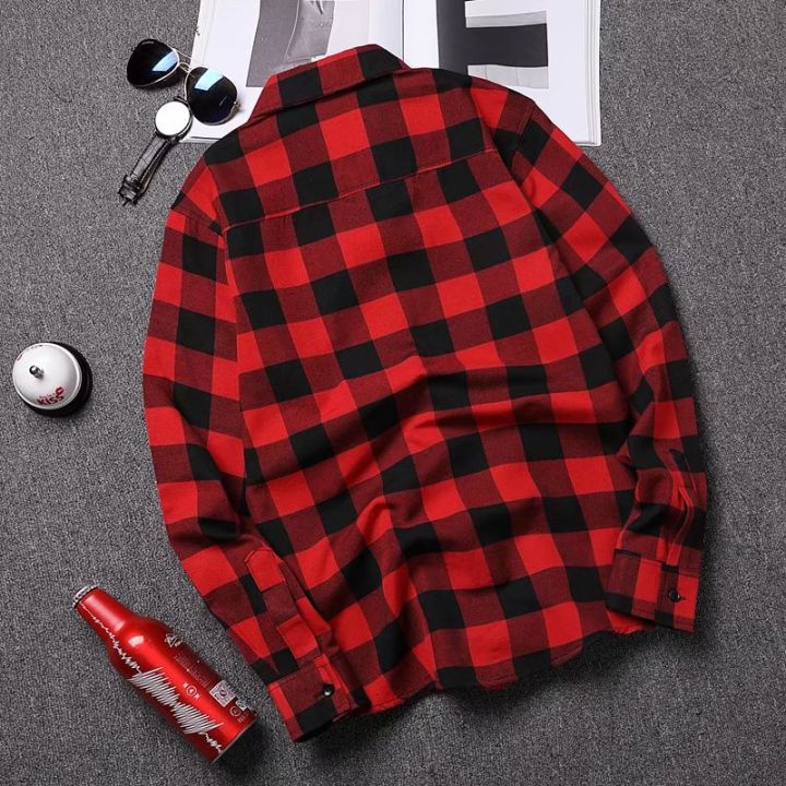 Japanese%20vintage%20black%20and%20white%20plaid%20shirt%20men's%20long%20sleeve%20korean%20version%20trendy%20student%20spring%20and%20autumn%20handsome%20casual%20shirt%20jacket%20-%20Image%204