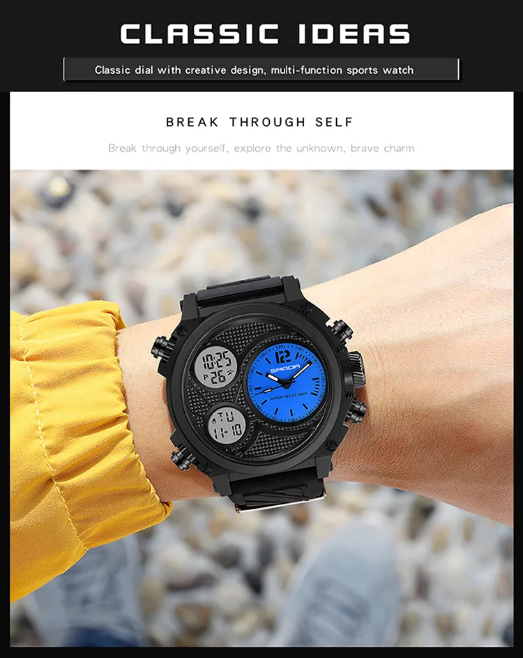 SANDA 3002 New Sports Watch for Male Students with Nightlight