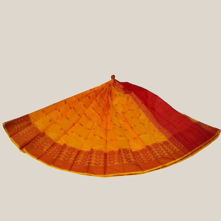 Trendy%20Half%20Silk%20Holud%20Saree%20Without%20Blouse%20Piece%20For%20Women%20-%20Image%203