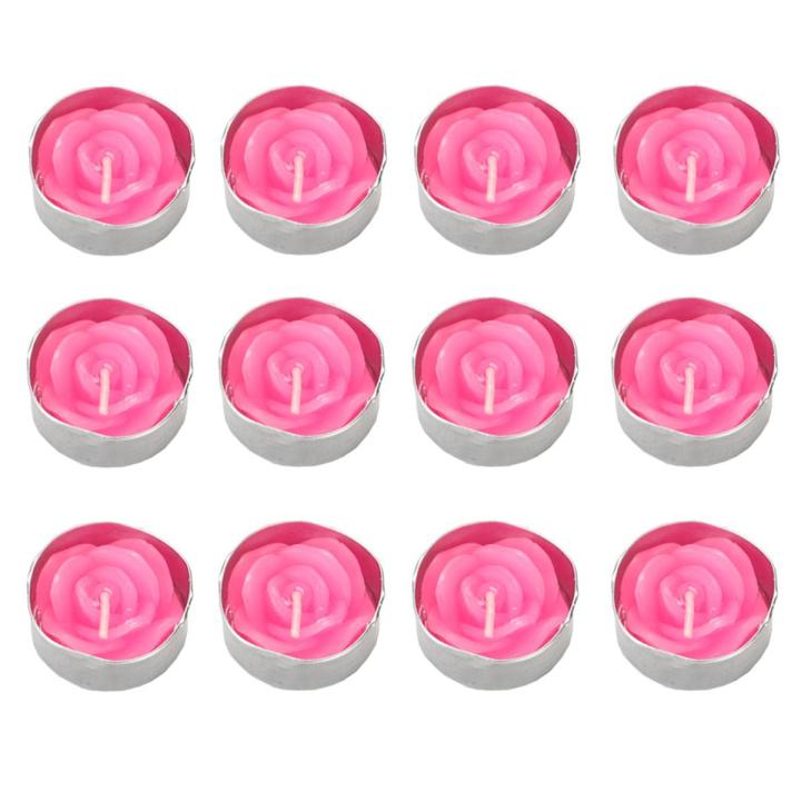 Migeet Rose Scented Tea Lights Candles 12 Packs 2 Hours Burn Duration Highly Scented Rose Shaped Candle Set for Wedding Proposal Birthday Valentines Day Festivals Pink