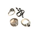 Fashionable hip-hop cool style diamond ring, rose ring, snake shape set, men's 4-piece ring set.