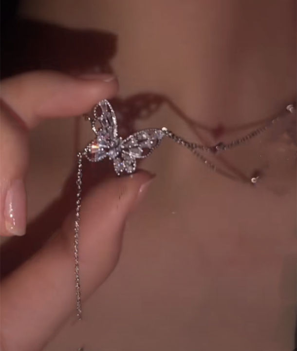 Douyin%20same%20double-layer%20butterfly%20necklace%20super%20fairy%20flashy%20zircon%20tassel%20high-quality%20butterfly%20clavicle%20chain%20high%20color%20retention%20necklace%20-%20Image%202