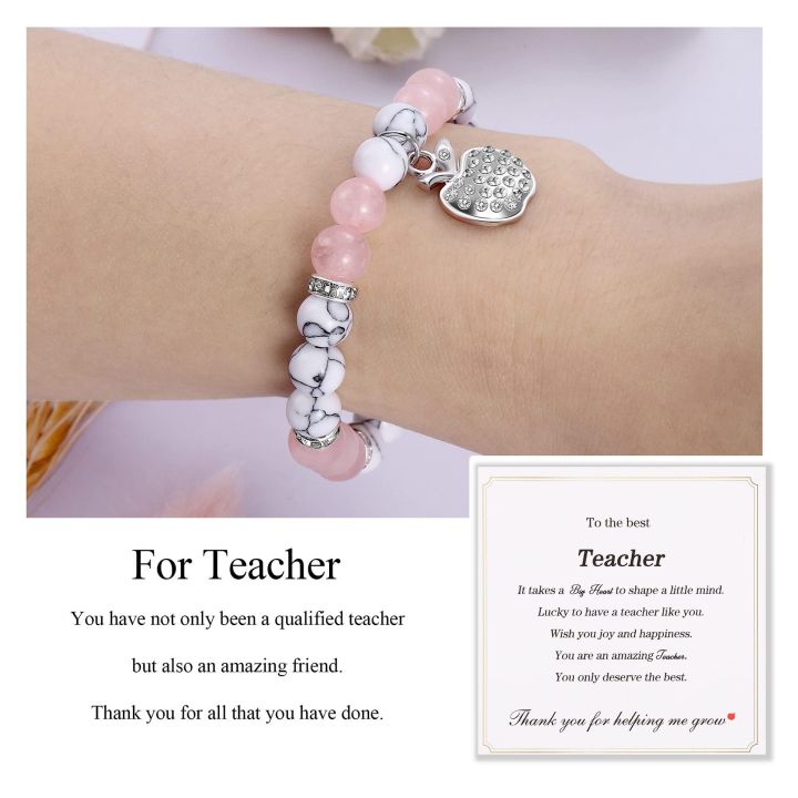 Apple Pendant Bracelet Teacher's Day Gift Bracelet Teacher Pink Zebra Amethyst Bracelet Teacher's Day Bracelet