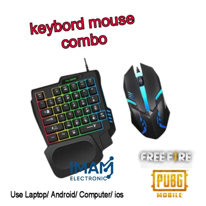 One Hand RGB Gaming Keyboard and Backlt Mouse Combo,USB Wired Rainbow Letters Glow Single Hand Mechanical Feeling Keyboard with Wrist Rest Support, Gaming Keyboard Set for Game