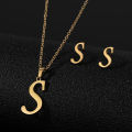Hot Selling custom Jewelry sets Gold plated Stainless Steel 26 Letter Pendant Initial Necklace Stud Earrings Set For Women Gift. 