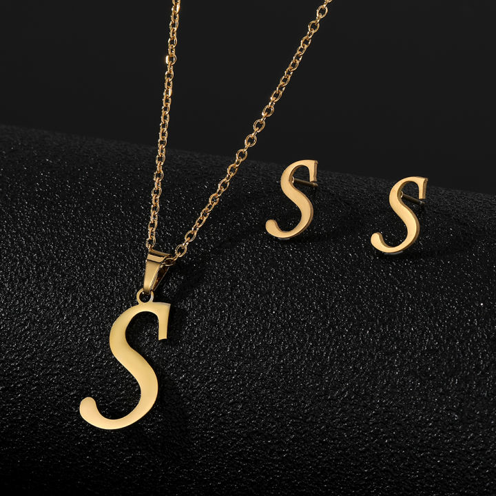 Hot%20Selling%20custom%20Jewelry%20sets%20Gold%20plated%20Stainless%20Steel%2026%20Letter%20Pendant%20Initial%20Necklace%20Stud%20Earrings%20Set%20For%20Women%20Gift%20-%20Image%205