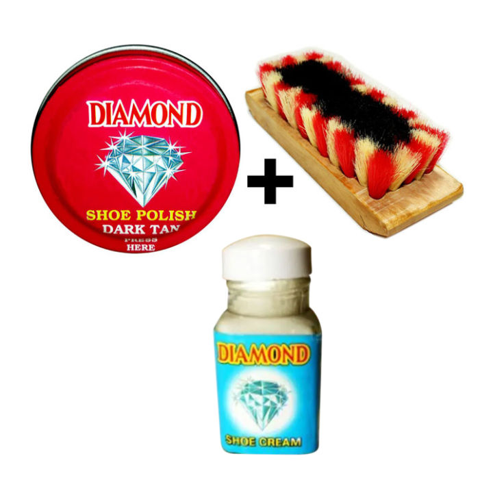 3X Combo Shoe Polish Diamond 45 GM And Wooden Brush + Diamond Shoe Cream for Polish Combo pack