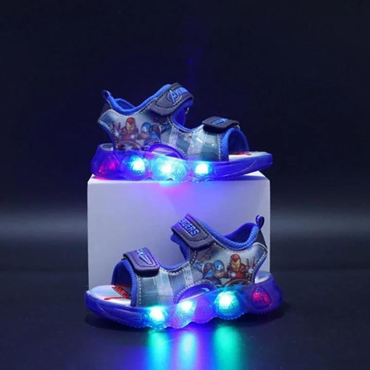 Kids Girls Summer Sandals Led Light Luminous Shoes Boys Cartoon Captain America Slippers Toddler Sport Running Soft Beach Shoes