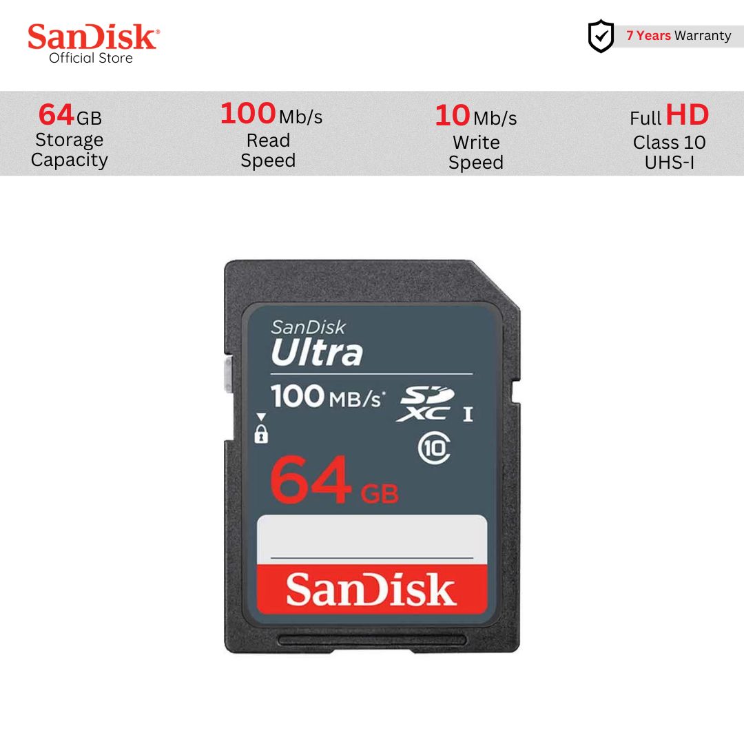Sandisk 64GB Ultra SDHC Class-10 Memory Card (100MB/s R, 10MB/s W) # SDSDUNR-064G-GN3IN