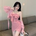 Pure Desire Style Hot Girl Halter Spaghetti Straps Dress Women's Design Sense Cinched Bodycon Sexy Sheath Skirt Summer.